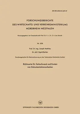 Mathieu |  Richtwerte für Zeitaufwand und Kosten von Dokumentationsarbeiten | Buch |  Sack Fachmedien