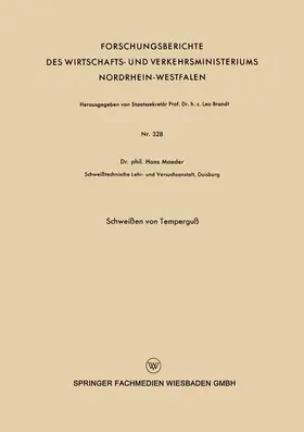 Maeder | Schweißen von Temperguß | Buch | 978-3-663-04123-8 | www.sack.de