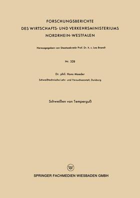 Maeder | Maeder, H: Schweißen von Temperguß | Buch | 978-3-663-04123-8 | sack.de