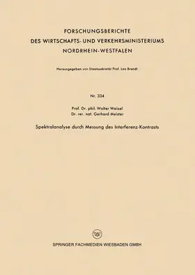 Weizel |  Weizel, W: Spektralanalyse durch Messung des Interferenz-Kon | Buch |  Sack Fachmedien