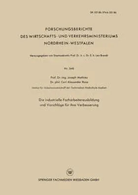Mathieu | Die industrielle Facharbeiterausbildung und Vorschläge für ihre Verbesserung | E-Book | www.sack.de