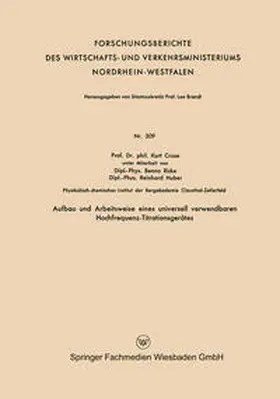 Cruse |  Aufbau und Arbeitsweise eines universell verwendbaren Hochfrequenz-Titrationsgerätes | eBook | Sack Fachmedien