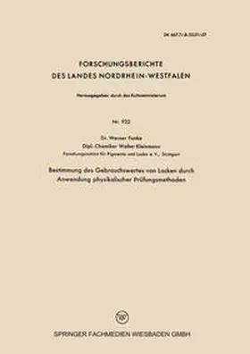 Funke | Bestimmung des Gebrauchswertes von Lacken durch Anwendung physikalischer Prüfungsmethoden | E-Book | www.sack.de