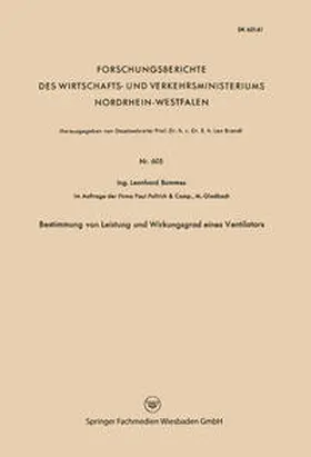 Bommes |  Bestimmung von Leistung und Wirkungsgrad eines Ventilators | eBook | Sack Fachmedien