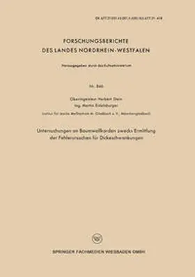Stein | Untersuchungen an Baumwollkarden zwecks Ermittlung der Fehlerursachen für Dickeschwankungen | E-Book | www.sack.de