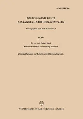 Blank |  Untersuchungen zur Kinetik des Martensitzerfalls | eBook | Sack Fachmedien