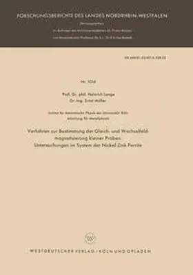 Lange | Verfahren zur Bestimmung der Gleich- und Wechselfeldmagnetisierung kleiner Proben. Untersuchungen im System der Nickel-Zink-Ferrite | E-Book | www.sack.de