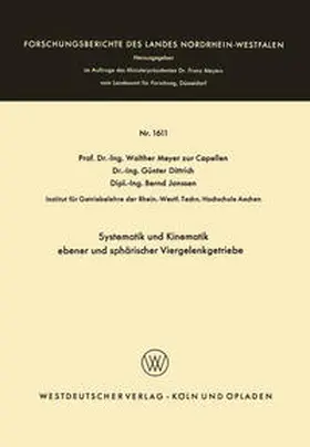 Meyer zur Capellen | Systematik und Kinematik ebener und sphärischer Viergelenkgetriebe | E-Book | www.sack.de