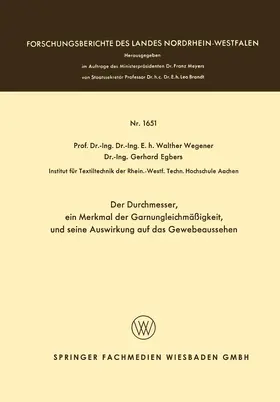 Wegener |  Der Durchmesser, ein Merkmal der Garnungleichmäßigkeit, und seine Auswirkung auf das Gewebeaussehen | Buch |  Sack Fachmedien