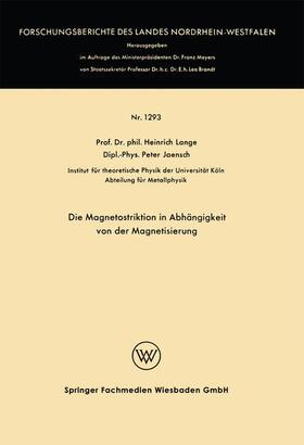 Lange | Lange, H: Magnetostriktion in Abhängigkeit von der Magnetisi | Buch | 978-3-663-06106-9 | sack.de