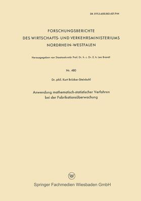 Brücker-Steinkuhl |  Brücker-Steinkuhl, K: Anwendung mathematisch-statistischer V | Buch |  Sack Fachmedien