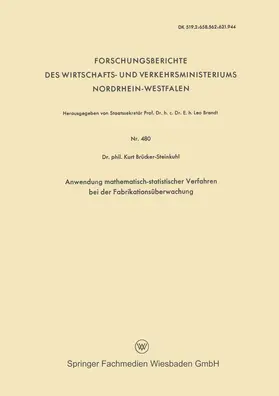 Brücker-Steinkuhl |  Anwendung mathematisch-statistischer Verfahren bei der Fabrikationsüberwachung | Buch |  Sack Fachmedien