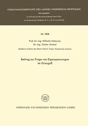 Patterson |  Beitrag zur Frage von Eigenspannungen im Grauguß | Buch |  Sack Fachmedien