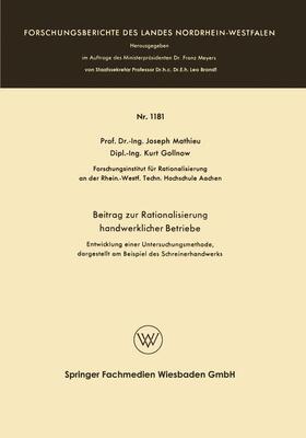 Mathieu | Mathieu, J: Beitrag zur Rationalisierung handwerklicher Betr | Buch | 978-3-663-06209-7 | sack.de