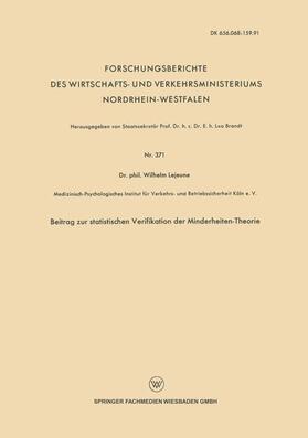 Lejeune / Loparo |  Lejeune, W: Beitrag zur statistischen Verifikation der Minde | Buch |  Sack Fachmedien