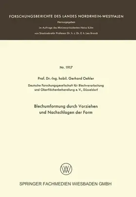 Oehler |  Blechumformung durch Vorziehen und Nachschlagen der Form | Buch |  Sack Fachmedien