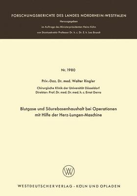 Ringler |  Ringler, W: Blutgase und Säurebasenhaushalt bei Operationen | Buch |  Sack Fachmedien