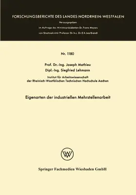 Mathieu |  Mathieu, J: Eigenarten der industriellen Mehrstellenarbeit | Buch |  Sack Fachmedien