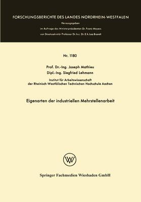 Mathieu | Mathieu, J: Eigenarten der industriellen Mehrstellenarbeit | Buch | 978-3-663-06246-2 | sack.de