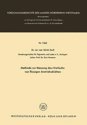 Zorll |  Methode zur Messung des 'Verlaufs' von flüssigen Anstrichschichten | Buch |  Sack Fachmedien