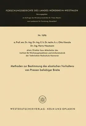 Kienzle |  Methoden zur Bestimmung des elastischen Verhaltens von Pressen beliebiger Breite | Buch |  Sack Fachmedien