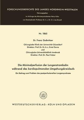 Gschnitzer |  Gschnitzer, F: Minimalperfusion der Lungenstrombahn während | Buch |  Sack Fachmedien