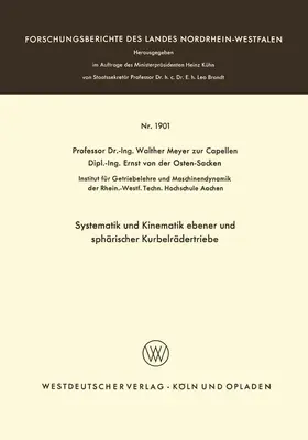 Meyer zur Capellen |  Systematik und Kinematik ebener und sphärischer Kurbelrädertriebe | Buch |  Sack Fachmedien