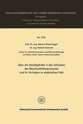 Winterhager | Winterhager, H: Über die Metallgehalte in den Schlacken des | Buch | 978-3-663-06436-7 | sack.de