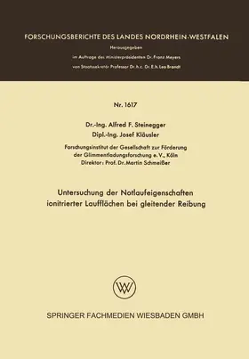 Steinegger |  Untersuchung der Notlaufeigenschaften ionitrierter Laufflächen bei gleitender Reibung | Buch |  Sack Fachmedien
