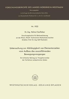 Sanfleber | Sanfleber, H: Untersuchung zur Abhängigkeit von Elementarzei | Buch | 978-3-663-06487-9 | sack.de