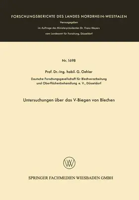 Oehler |  Untersuchungen über das V-Biegen von Blechen | Buch |  Sack Fachmedien