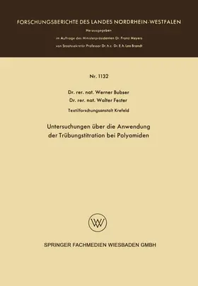 Bubser |  Untersuchungen über die Anwendung der Trübungstitration bei Polyamiden | Buch |  Sack Fachmedien