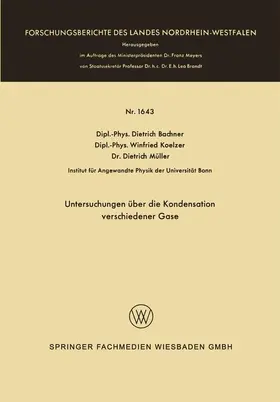 Bachner |  Bachner, D: Untersuchungen über die Kondensation verschieden | Buch |  Sack Fachmedien