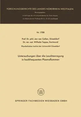 Calker |  Untersuchungen über die Leuchtanregung in hochfrequenten Plasmaflammen | Buch |  Sack Fachmedien