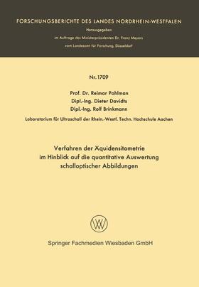 Pohlman |  Pohlman, R: Verfahren der Äquidensitometrie im Hinblick auf | Buch |  Sack Fachmedien
