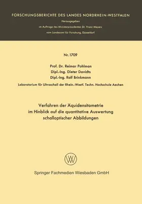 Pohlman |  Verfahren der Äquidensitometrie im Hinblick auf die quantitative Auswertung schalloptischer Abbildungen | Buch |  Sack Fachmedien