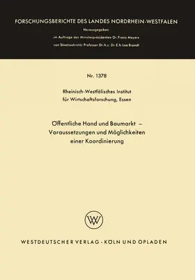  Öffentliche Hand und Baumarkt - Voraussetzungen und Möglichkeiten einer Koordinierung | Buch |  Sack Fachmedien