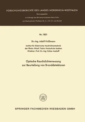 Prüssmann |  Optische Rauchdichtemessung zur Beurteilung von Branddetektoren | Buch |  Sack Fachmedien
