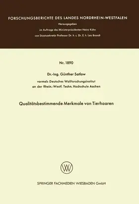 Satlow |  Qualitätsbestimmende Merkmale von Tierhaaren | Buch |  Sack Fachmedien