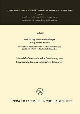 Winterhager | Winterhager, H: Schmelzflußelektrolytische Gewinnung von Sch | Buch | sack.de