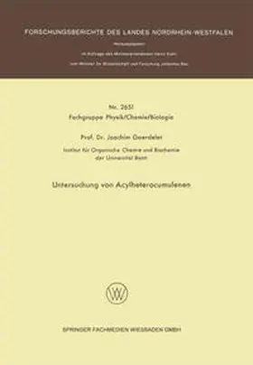 Goerdeler |  Untersuchung von Acylheterocumulenen | eBook | Sack Fachmedien