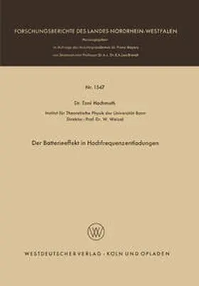 Hochmuth |  Der Batterieeffekt in Hochfrequenzentladungen | eBook | Sack Fachmedien