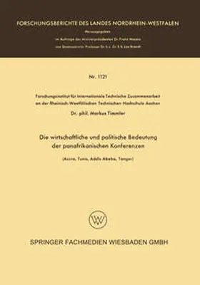 Timmler | Die wirtschaftliche und politische Bedeutung der panafrikanischen Konferenzen | E-Book | www.sack.de