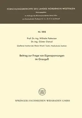 Patterson |  Beitrag zur Frage von Eigenspannungen im Grauguß | eBook | Sack Fachmedien