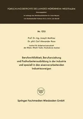 Mathieu |  Berufswirklichkeit, Berufserziehung und Facharbeiterausbildung in der Industrie und speziell in den eisenverarbeitenden Industriezweigen | eBook | Sack Fachmedien