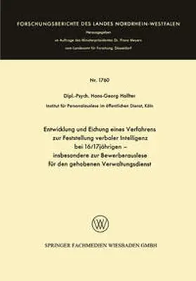 Holfter | Entwicklung und Eichung eines Verfahrens zur Feststellung verbaler Intelligenz bei 16/17jährigen | E-Book | www.sack.de