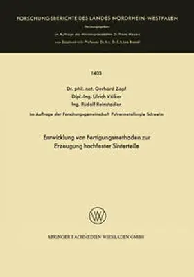 Zapf | Entwicklung von Fertigungsmethoden zur Erzeugung hochfester Sinterteile | E-Book | www.sack.de