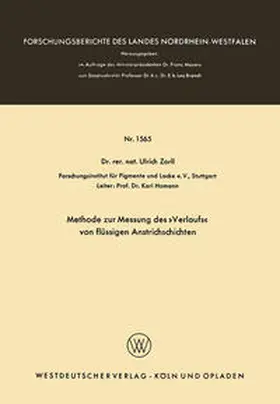 Zorll | Methode zur Messung des »Verlaufs« von flüssigen Anstrichschichten | E-Book | www.sack.de
