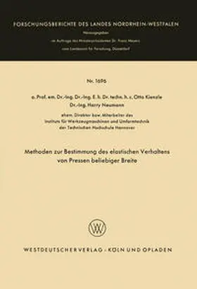 Kienzle | Methoden zur Bestimmung des elastischen Verhaltens von Pressen beliebiger Breite | E-Book | www.sack.de