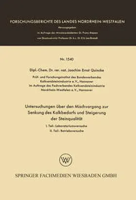 Quincke | Untersuchungen über den Mischvorgang zur Senkung des Kalkbedarfs und Steigerung der Steinqualität | E-Book | www.sack.de